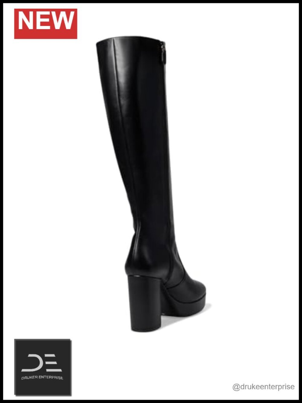 Genuine Leather Knee High Block Heel Platform Boots Zip Closure - Picture 4 of 4
